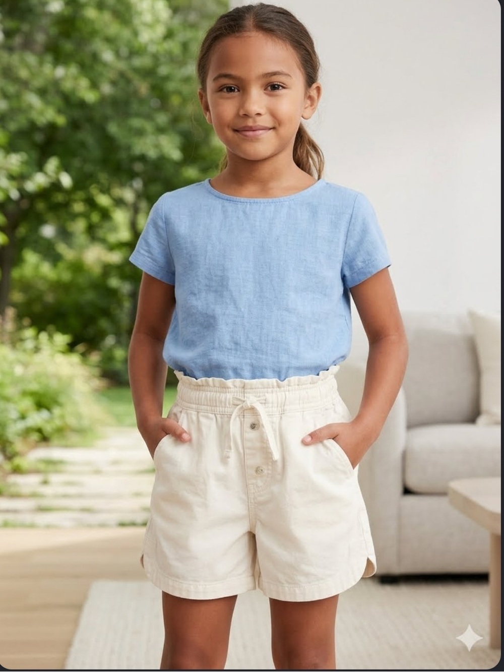 Gap kids girls paperbag drawstring white shorts size 6-6x